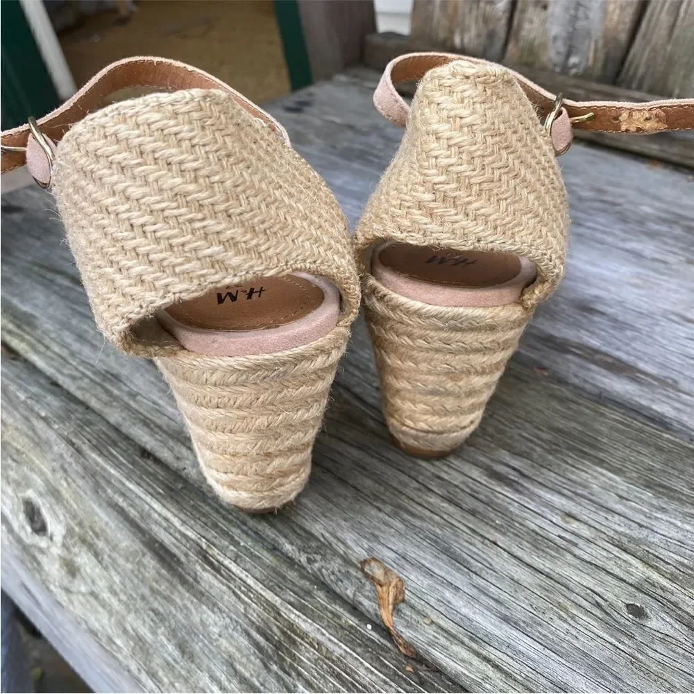 H&M light pink beige Wedge Heel Espadrille Sandals size 7
